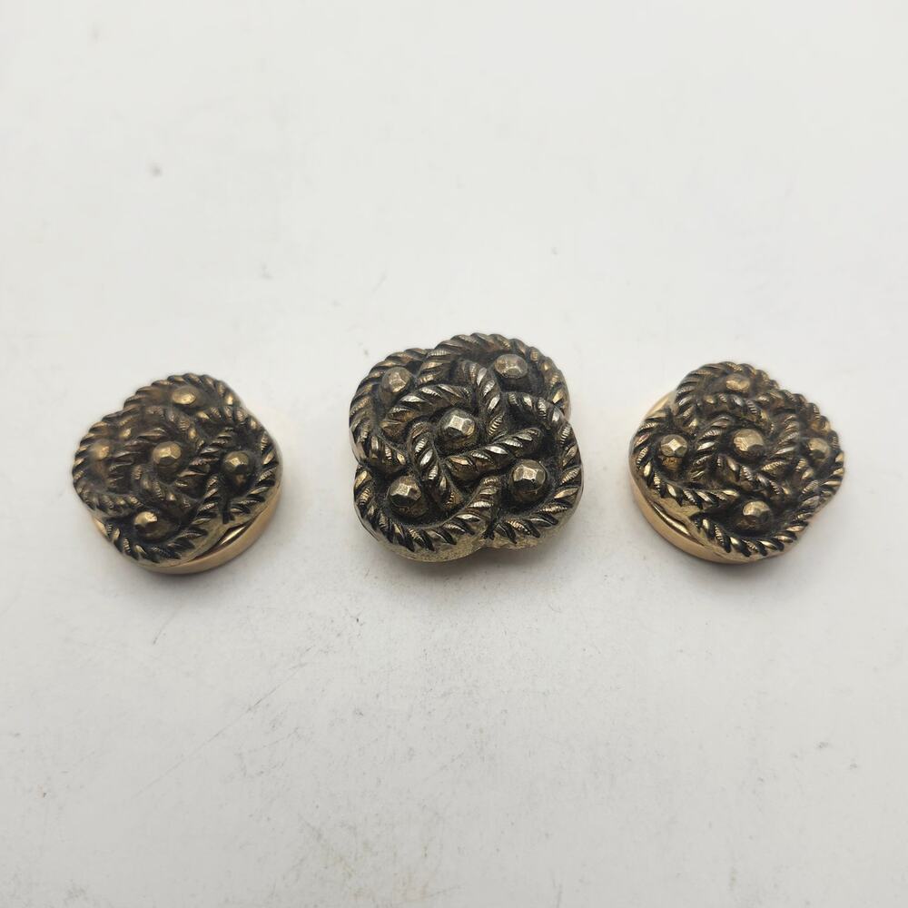 Vintage NONY New York Set 3 Gold Tone Black Ornate‎ Swirl Snap Button Covers